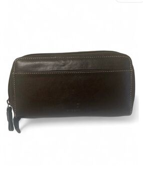 Black Genuine Leather Zip-Around Wallet Nylon Interior Long Organizer Wallet